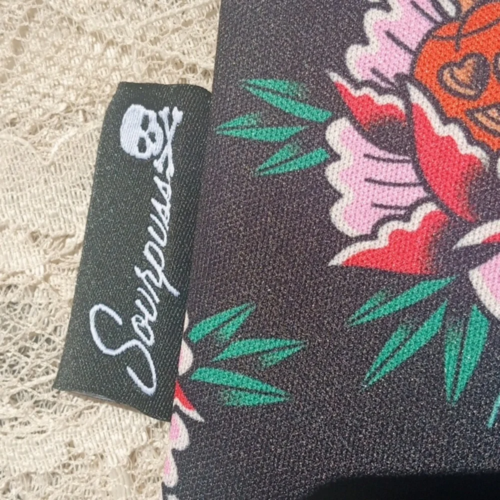 Sourpuss Peony Flowers w black cats skulls pumpkins Makeup Pencil  Zip Case New